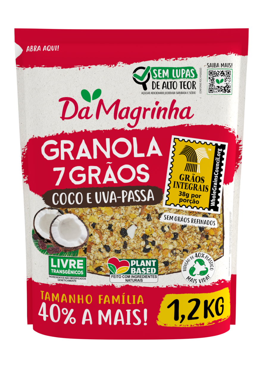 Granola 7 Grãos Coco e UvaPassa 1,2 kg Da Magrinha 100 INTEGRAL