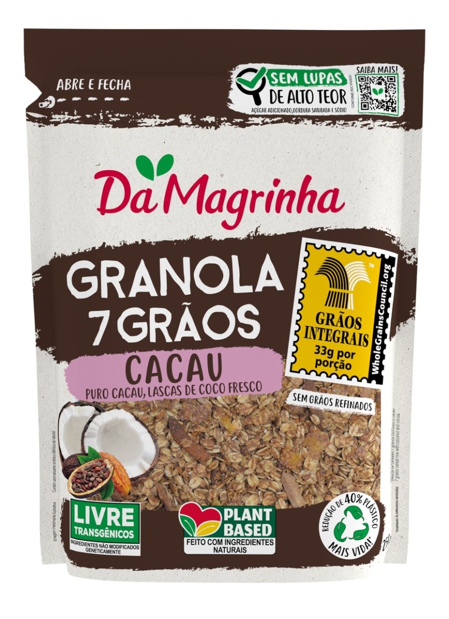 Granola 7 Grãos Cacau 250g/850g Da Magrinha 100 INTEGRAL